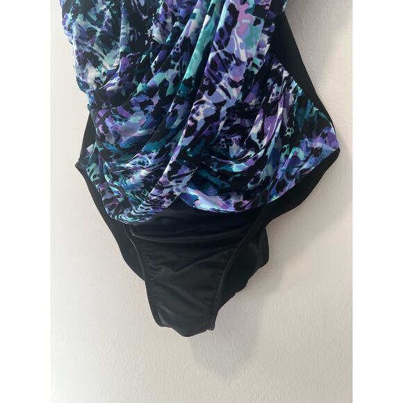 MagicSuit One Piece Swimsuit Wrap Style Blue & Black Size 12 - Picture 4 of 9